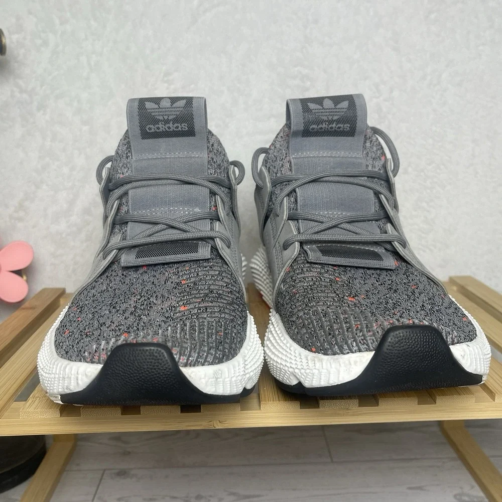 Adidas Prophere Shoes Mens 10.5 Gray Solar Red Primeknit CQ3023 Athletic Sneaker